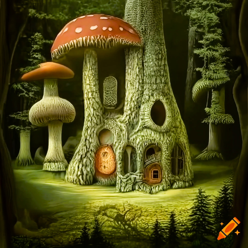 craiyon_091439_hans_haeckel_dystopian_forest__a_mushroom_house_and_a_mystical_sloth__hyperealism__hi.png