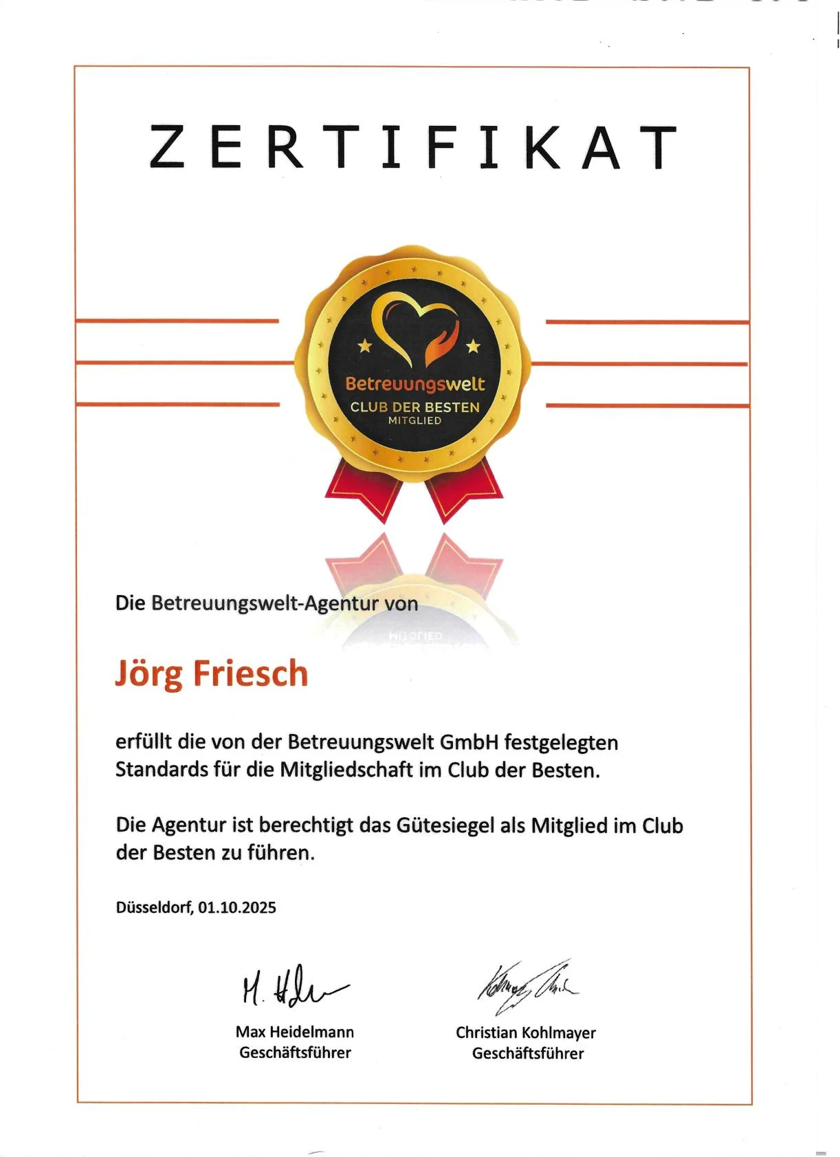Zertifikat Betreuungswelt-Friesch