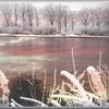 2 Bilder aufeinandergelegt - Winter und Sonnenuntergang am Rhein
